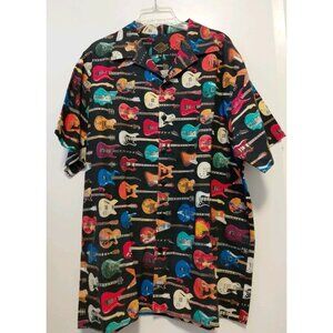 Vintage Gi Mens Hawaiian Guitar Hawaiian Button Shirt Dobro Mandolin Rock XL